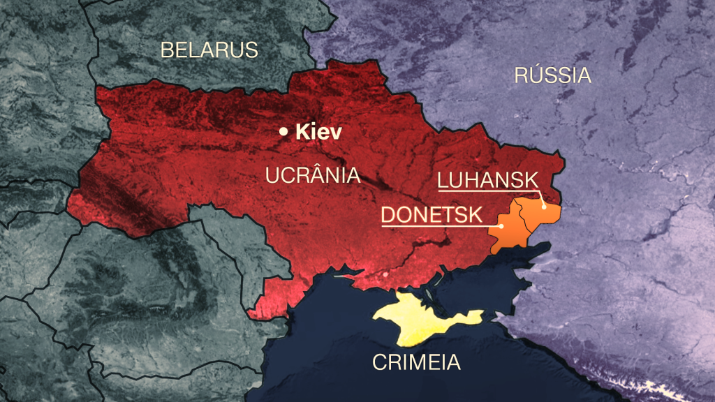 Mapa da Ucrânia e regiões de Donetsk e Luhansk / Reprodução/CNN