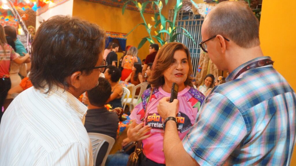 Prefeita Eunice Pessoa em entrevista ao Blog Lenilson Balla, durante lançamento dos festejos juninos de Mamanguape - Foto: Reprodução/Codecom