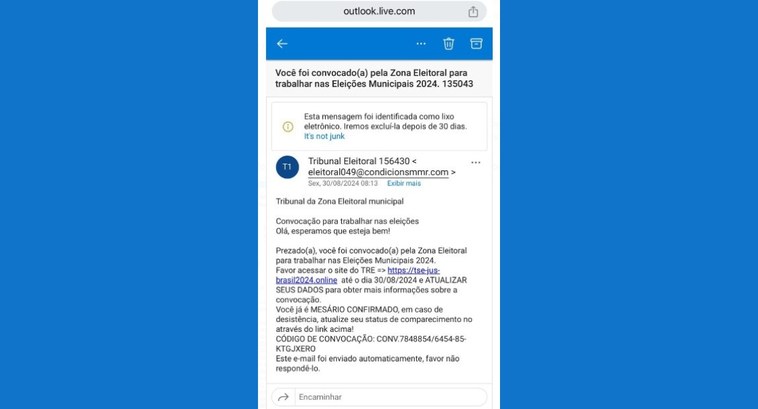 Print da página fraudulenta usada para obter dados dos mesários convocados para trabalhar nas eleições 2024 - Foto: Reprodução/ TRE-PB