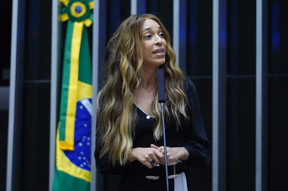 A deputada Erika Hilton (PSOL-SP) em discurso no plenário da Câmara — Foto: Pablo Valadares/ Câmara dos Deputados