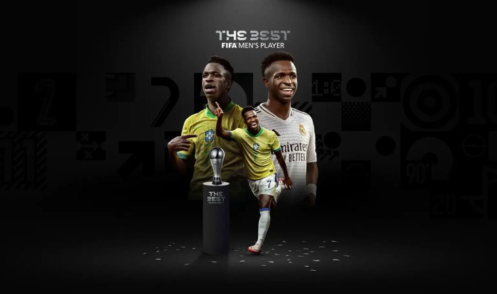 Vini Jr. é eleito o melhor jogador do mundo no Fifa The Best 2024 — Foto: Divulgação/Fifa